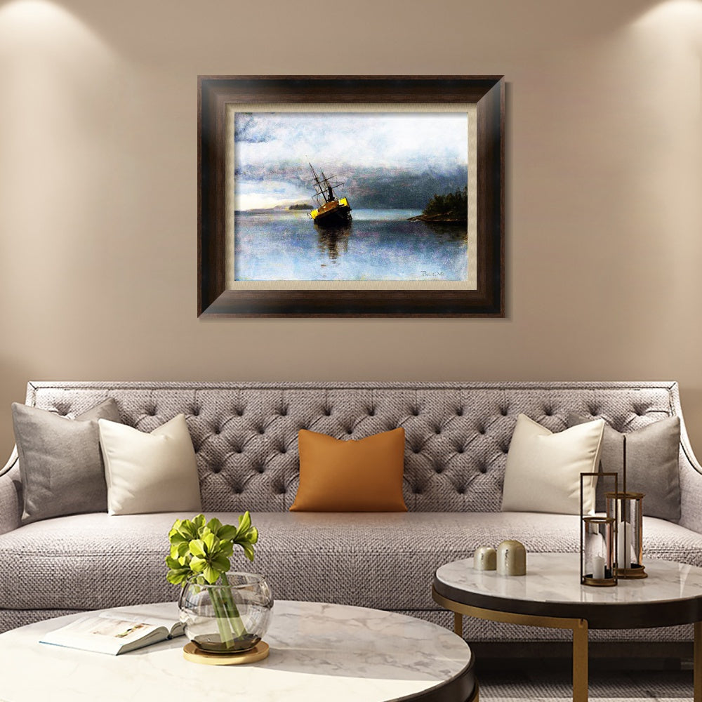 INVIN ART Framed Canvas Art Giclee Print a lonely boat in the quie tlake by Albert Bierstadt Wall Art