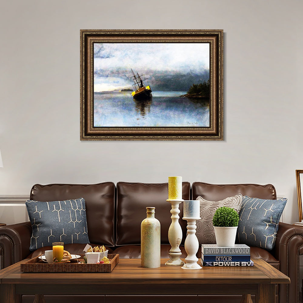INVIN ART Framed Canvas Art Giclee Print a lonely boat in the quie tlake by Albert Bierstadt Wall Art