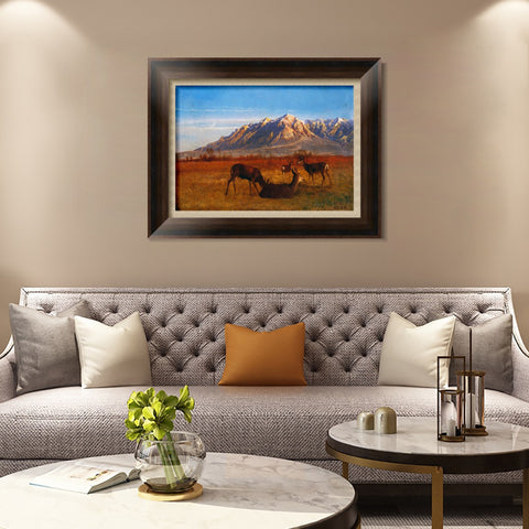 INVIN ART Framed Canvas Art Giclee Print Deer Sipping In The Sunset by Albert Bierstadt Wall Art Living Room Home Office Decorations