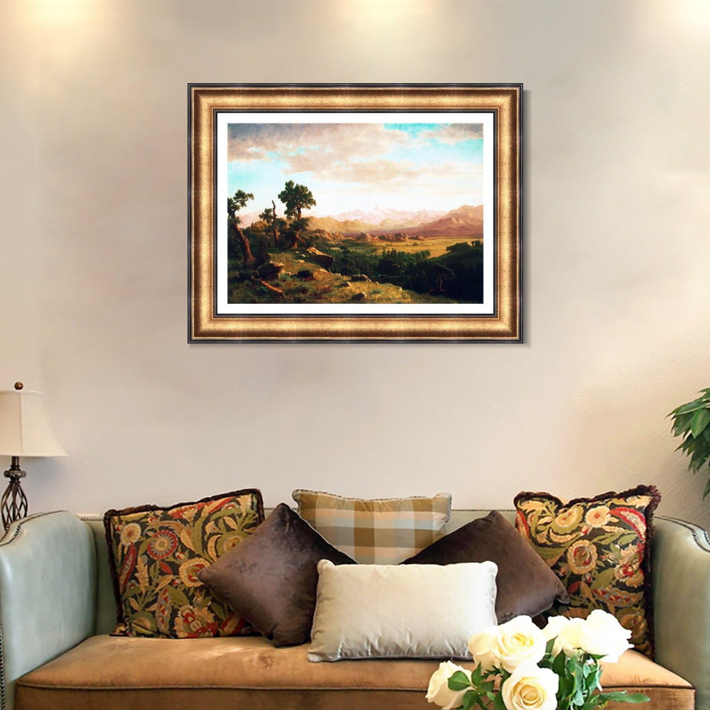 INVIN ART Framed Canvas Art Giclee Print Golden lights cattered on mountains and ground by Albert Bierstadt Wall Art
