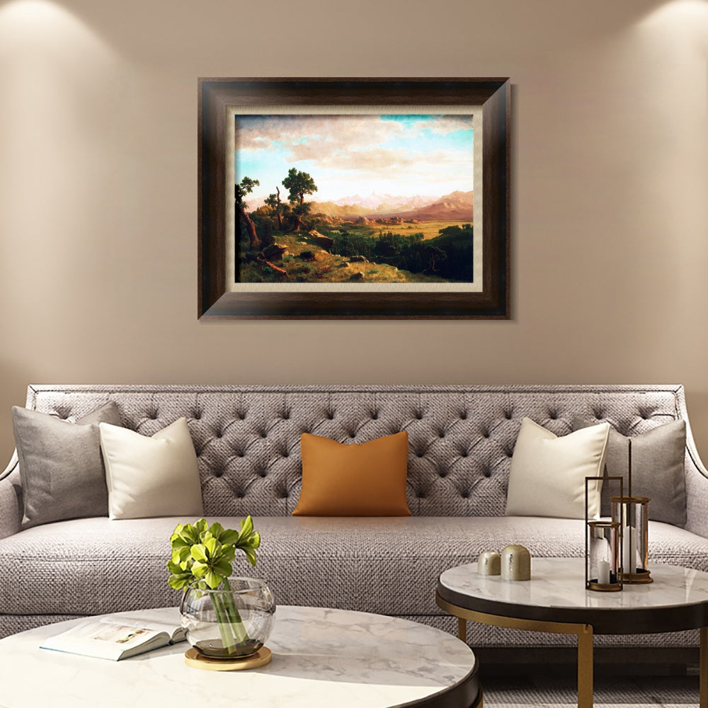 INVIN ART Framed Canvas Art Giclee Print Golden lights cattered on mountains and ground by Albert Bierstadt Wall Art