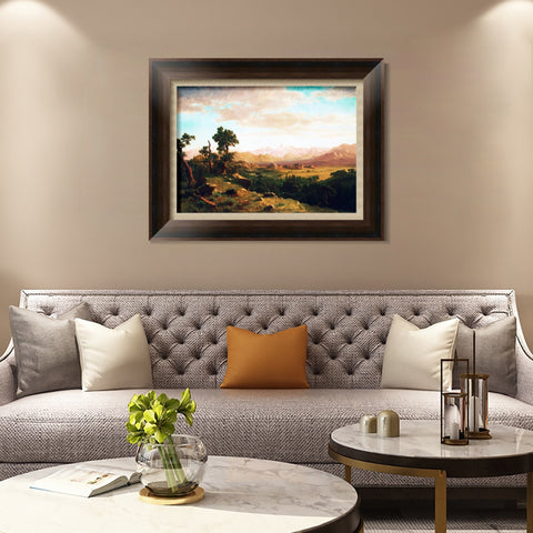 INVIN ART Framed Canvas Art Giclee Print Golden lights cattered on mountains and ground by Albert Bierstadt Wall Art Living Room Home Office Decorations