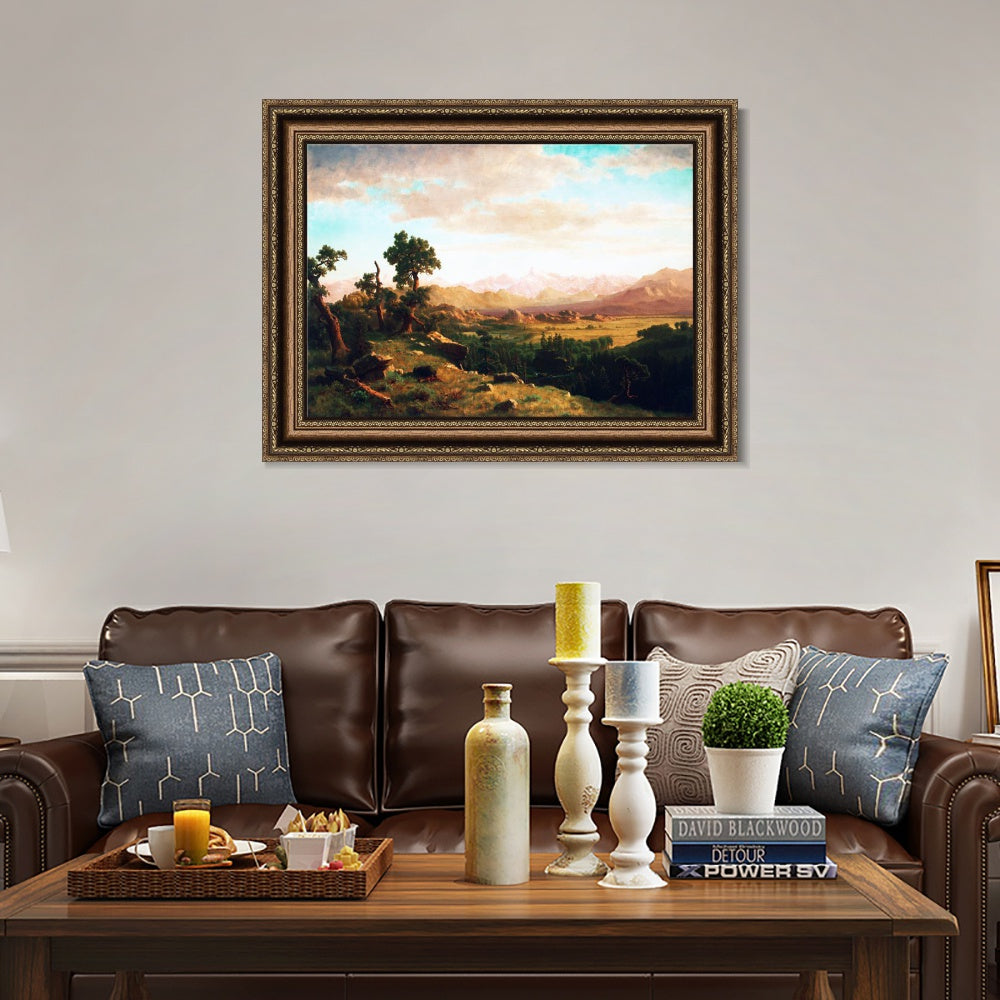 INVIN ART Framed Canvas Art Giclee Print Golden lights cattered on mountains and ground by Albert Bierstadt Wall Art