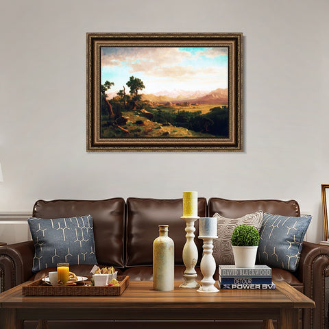 INVIN ART Framed Canvas Art Giclee Print Golden lights cattered on mountains and ground by Albert Bierstadt Wall Art Living Room Home Office Decorations