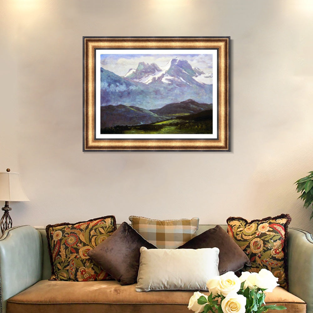 INVIN ART Framed Canvas Art Giclee Print At the foot of snow-capped mountains by Albert Bierstadt Wall Art