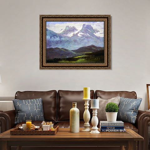 INVIN ART Framed Canvas Art Giclee Print At the foot of snow-capped mountains by Albert Bierstadt Wall Art Living Room Home Office Decorations