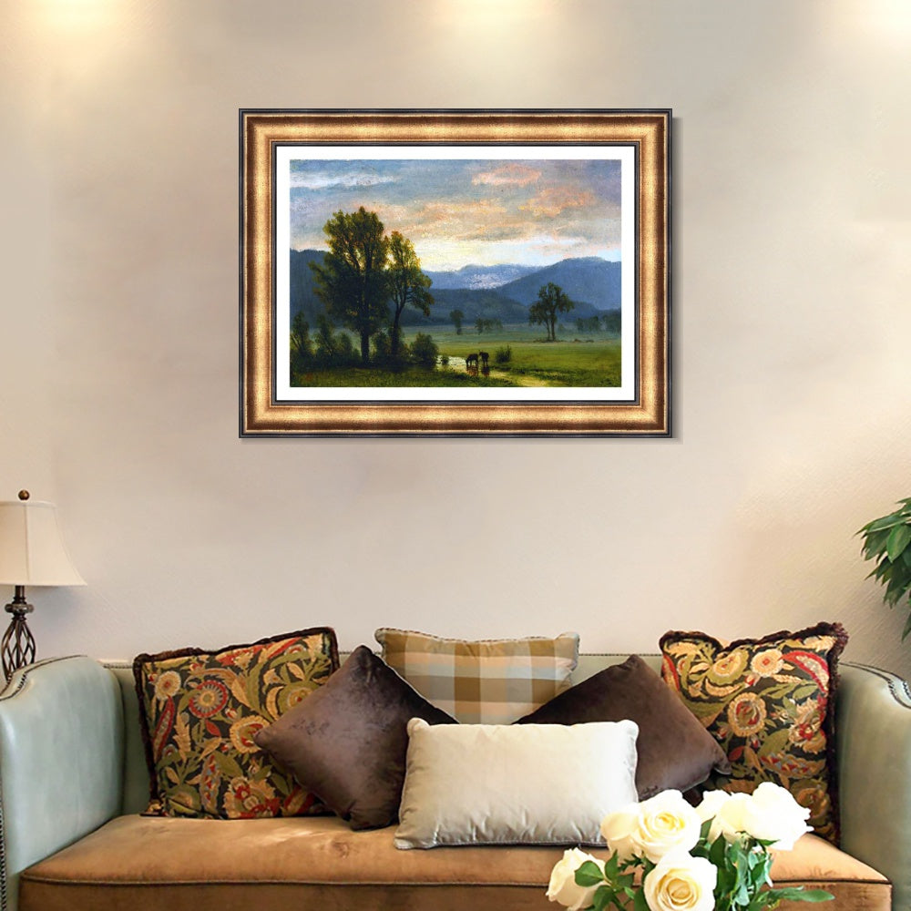 INVIN ART Framed Canvas Art Giclee Print bullocks drinking water by Albert Bierstadt Wall Art