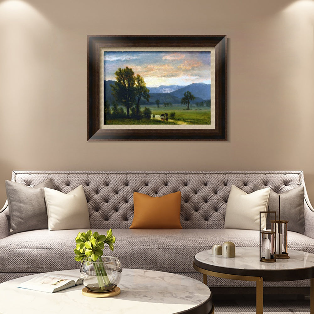 INVIN ART Framed Canvas Art Giclee Print bullocks drinking water by Albert Bierstadt Wall Art