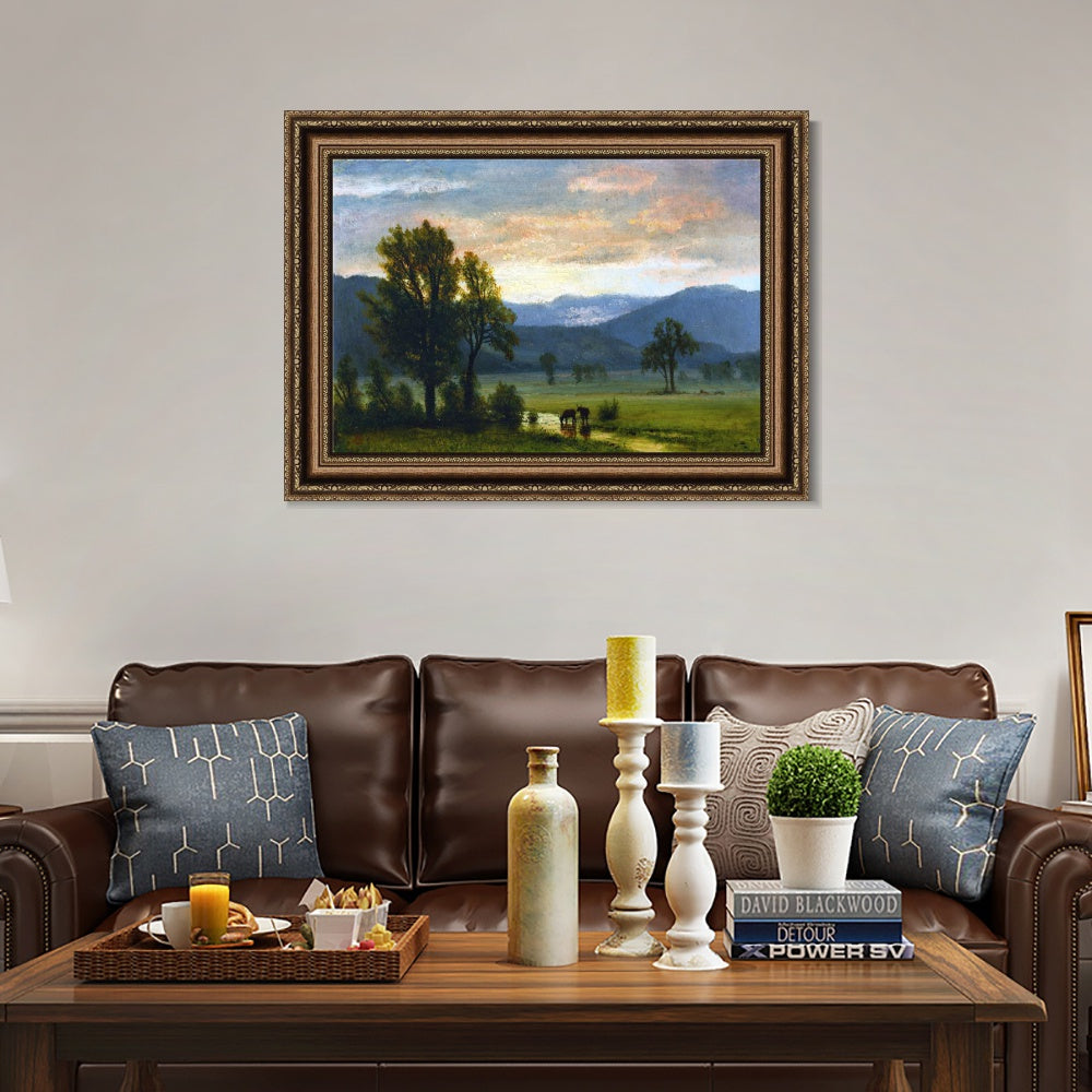 INVIN ART Framed Canvas Art Giclee Print bullocks drinking water by Albert Bierstadt Wall Art