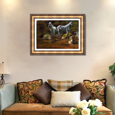 INVIN ART Framed Canvas Art Giclee Print horses crossing the river by Albert Bierstadt Wall Art Living Room Home Office Decorations