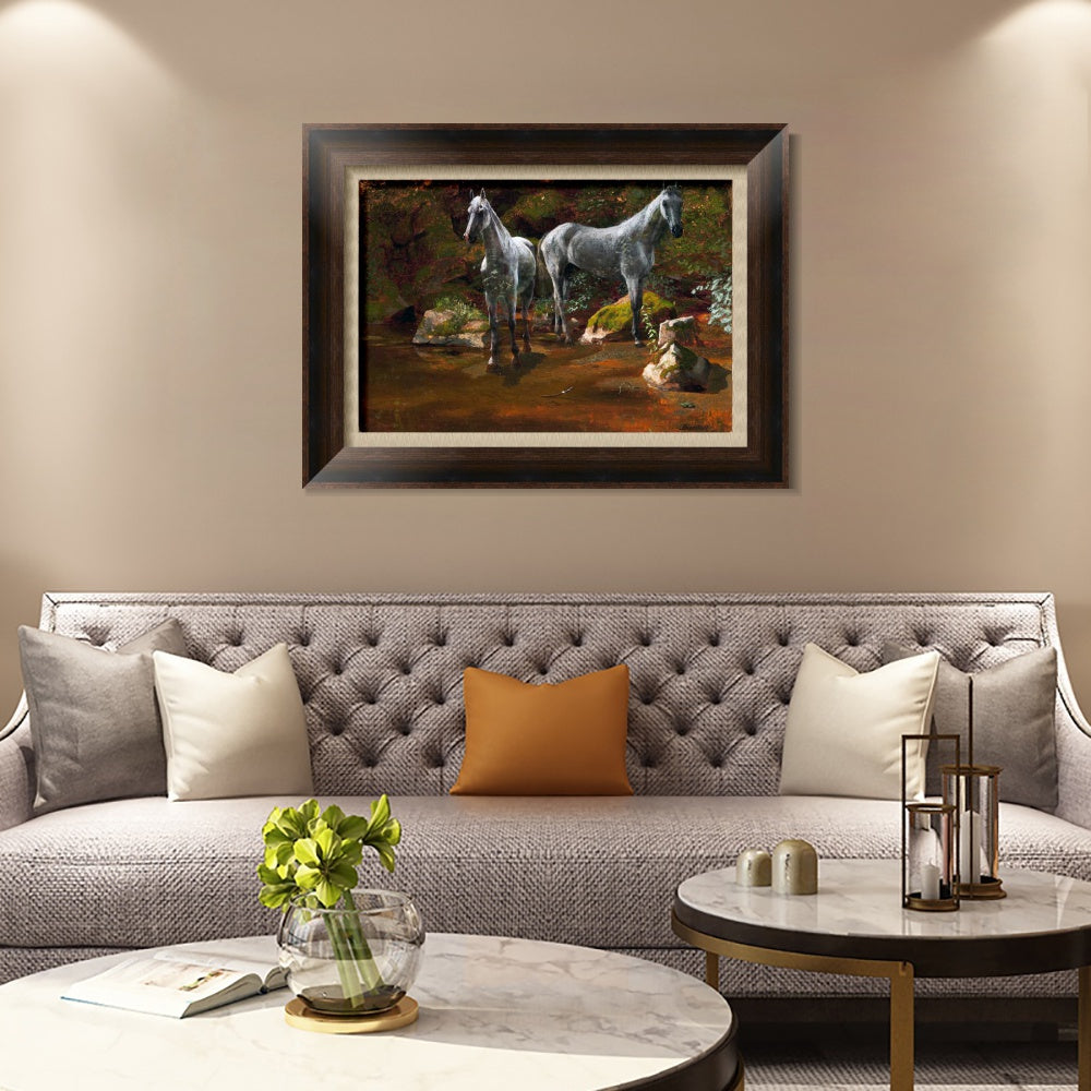 INVIN ART Framed Canvas Art Giclee Print horses crossing the river by Albert Bierstadt Wall Art