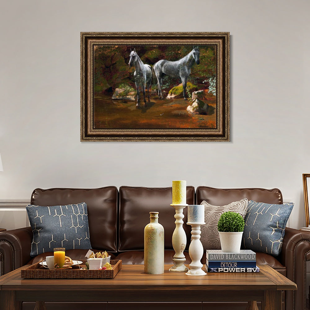 INVIN ART Framed Canvas Art Giclee Print horses crossing the river by Albert Bierstadt Wall Art