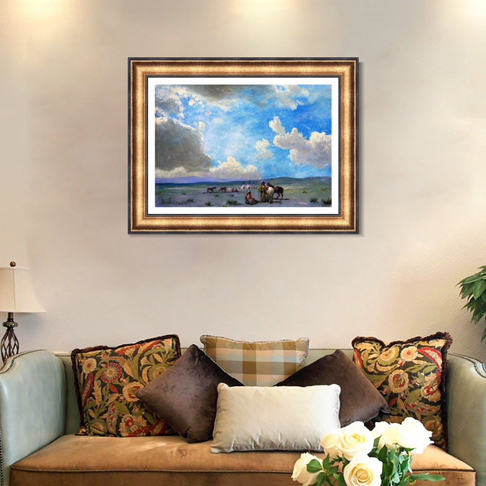 INVIN ART Framed Canvas Art Giclee Print Indians By The Riverside by Albert Bierstadt Wall Art