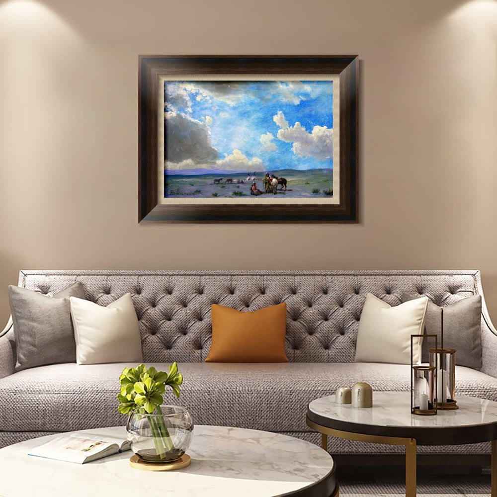 INVIN ART Framed Canvas Art Giclee Print Indians By The Riverside by Albert Bierstadt Wall Art