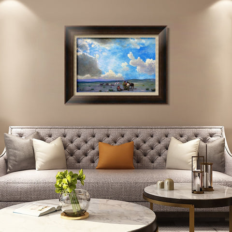 INVIN ART Framed Canvas Art Giclee Print Indians By The Riverside by Albert Bierstadt Wall Art Living Room Home Office Decorations