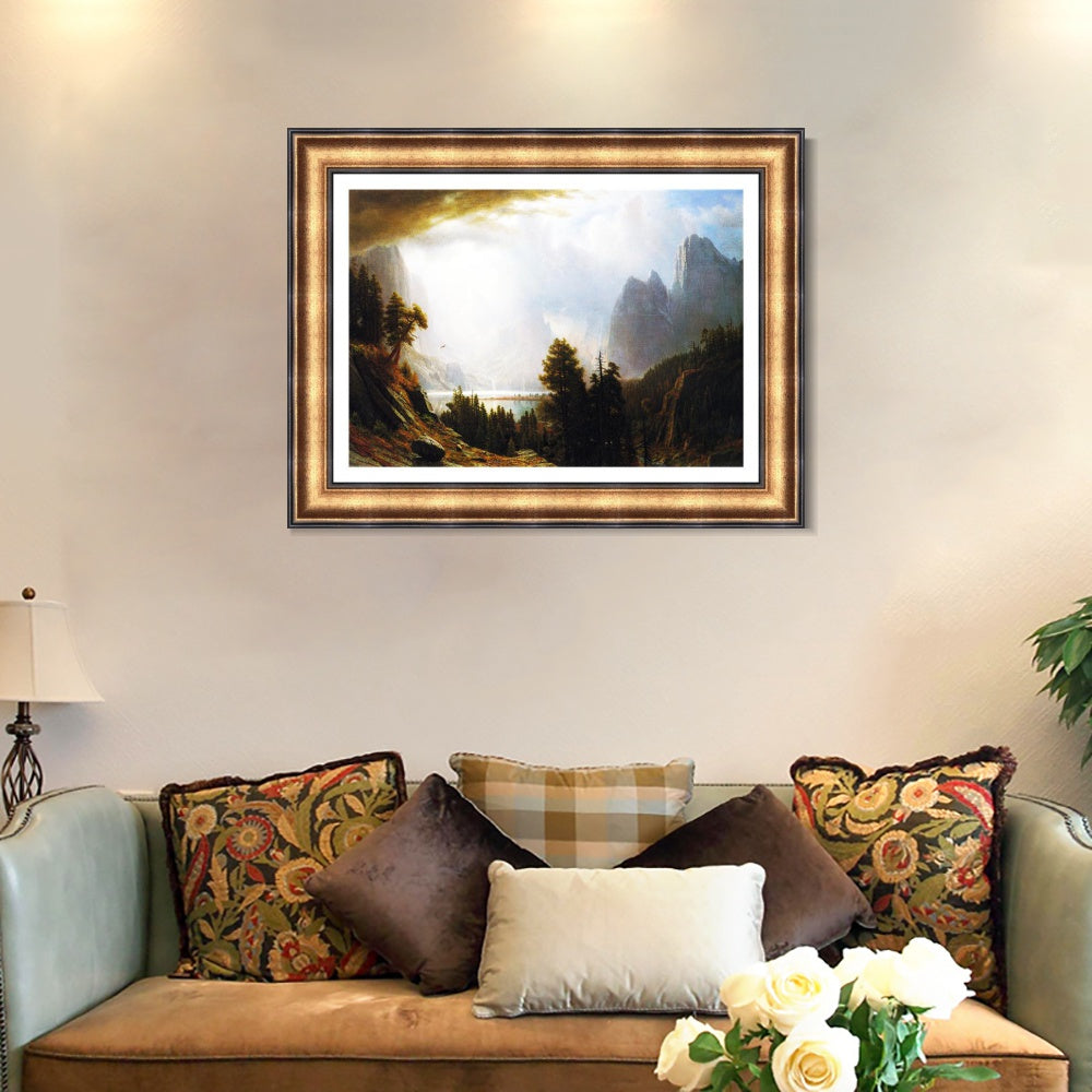 INVIN ART Framed Canvas Art Giclee Print Clouds gathering above the mountains by Albert Bierstadt Wall Art