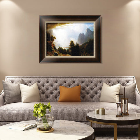 INVIN ART Framed Canvas Art Giclee Print Clouds gathering above the mountains by Albert Bierstadt Wall Art Living Room Home Office Decorations
