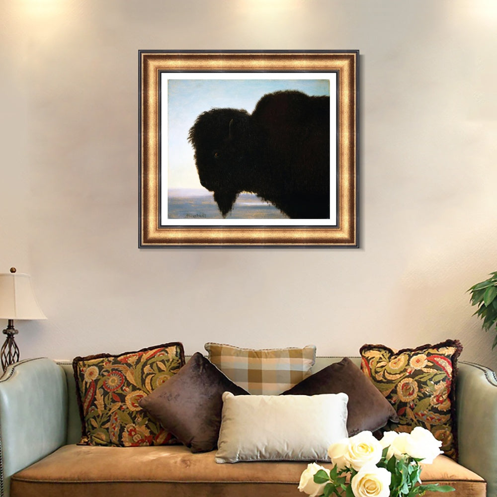 INVIN ART Framed Canvas Art Giclee Print Buffalo Head by Albert Bierstadt Wall Art