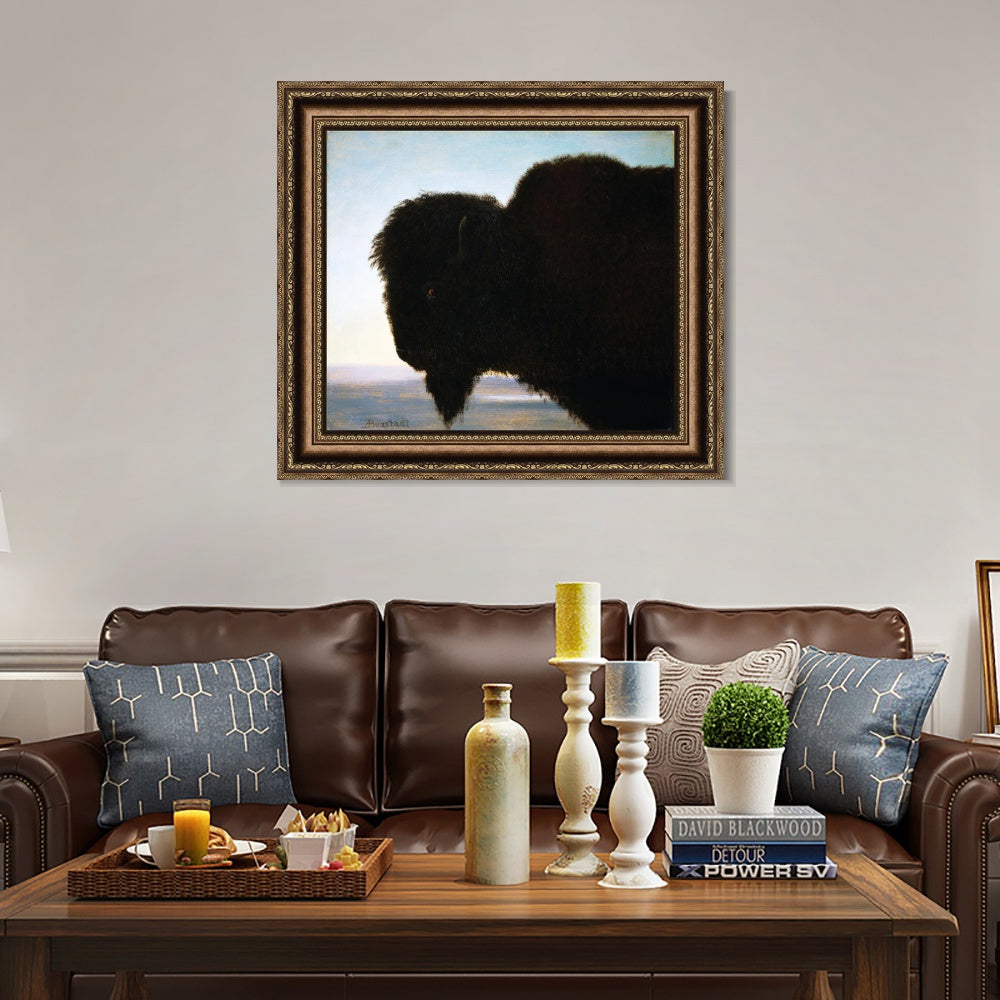 INVIN ART Framed Canvas Art Giclee Print Buffalo Head by Albert Bierstadt Wall Art