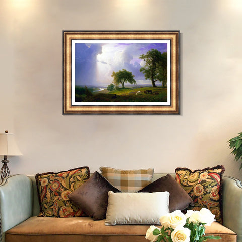 INVIN ART Framed Canvas Art Giclee Print grass and animals in peace by Albert Bierstadt Wall Art Living Room Home Office Decorations