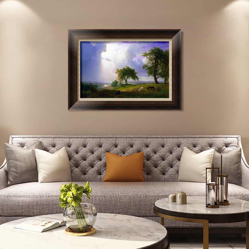 INVIN ART Framed Canvas Art Giclee Print grass and animals in peace by Albert Bierstadt Wall Art