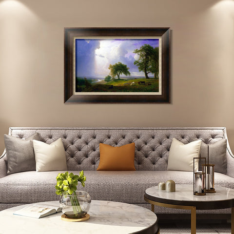 INVIN ART Framed Canvas Art Giclee Print grass and animals in peace by Albert Bierstadt Wall Art Living Room Home Office Decorations