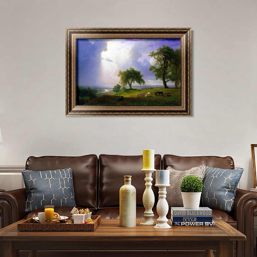 INVIN ART Framed Canvas Art Giclee Print grass and animals in peace by Albert Bierstadt Wall Art