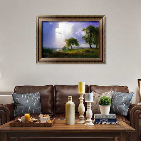 INVIN ART Framed Canvas Art Giclee Print grass and animals in peace by Albert Bierstadt Wall Art Living Room Home Office Decorations