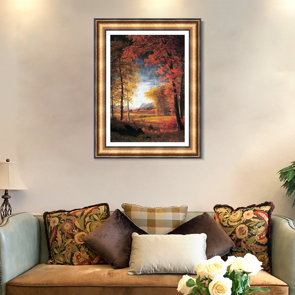 INVIN ART Framed Canvas Art Giclee Print Autumn in America, Oneida County, New York by Albert Bierstadt Wall Art