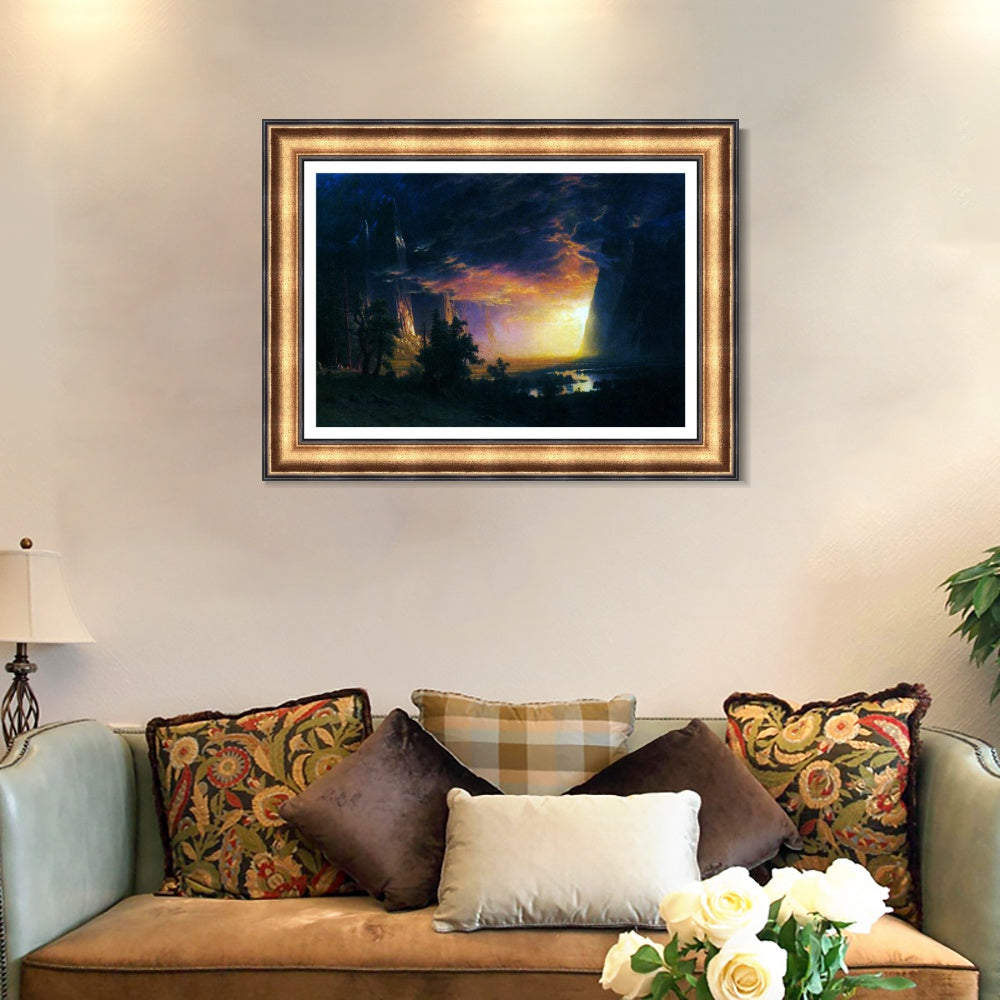 INVIN ART Framed Canvas Art Giclee Print Golden light shining to the lake by Albert Bierstadt Wall Art