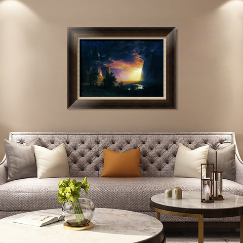 INVIN ART Framed Canvas Art Giclee Print Golden light shining to the lake by Albert Bierstadt Wall Art Living Room Home Office Decorations