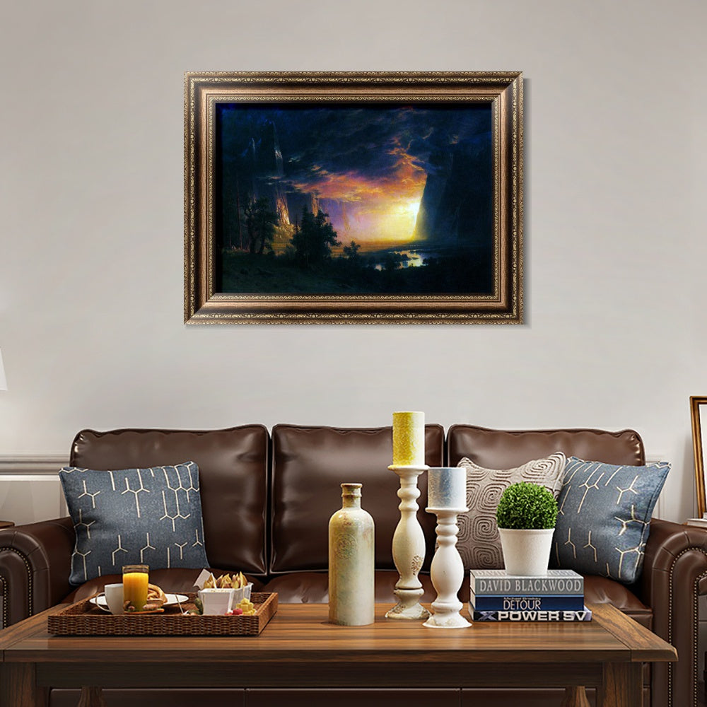 INVIN ART Framed Canvas Art Giclee Print Golden light shining to the lake by Albert Bierstadt Wall Art