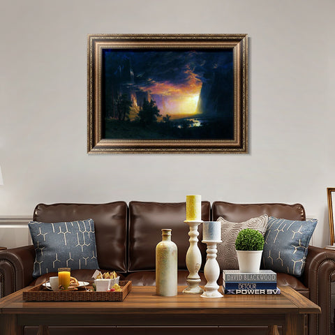 INVIN ART Framed Canvas Art Giclee Print Golden light shining to the lake by Albert Bierstadt Wall Art Living Room Home Office Decorations