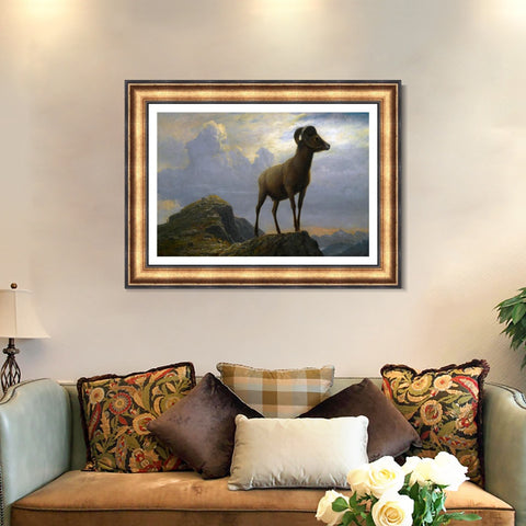 INVIN ART Framed Canvas Art Giclee Print Rocky mountain Sheep by Albert Bierstadt Wall Art Living Room Home Office Decorations