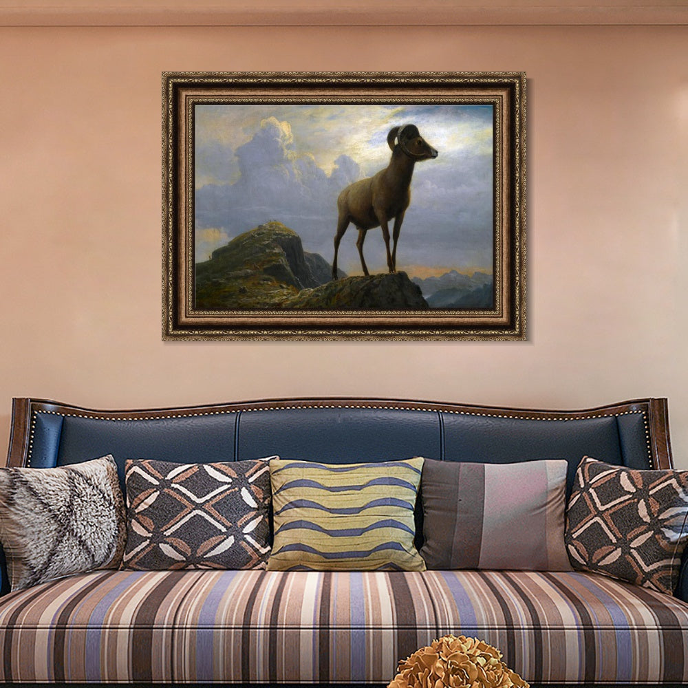 INVIN ART Framed Canvas Art Giclee Print Rocky mountain Sheep by Albert Bierstadt Wall Art
