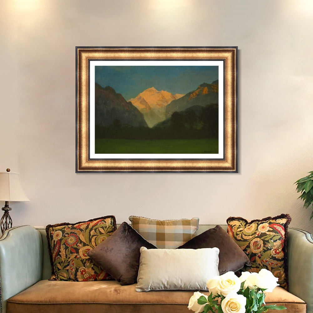 INVIN ART Framed Canvas Art Giclee Print View of Glacier Park Sunset on Peak by Albert Bierstadt Wall Art