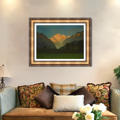 INVIN ART Framed Canvas Art Giclee Print View of Glacier Park Sunset on Peak by Albert Bierstadt Wall Art Living Room Home Office Decorations