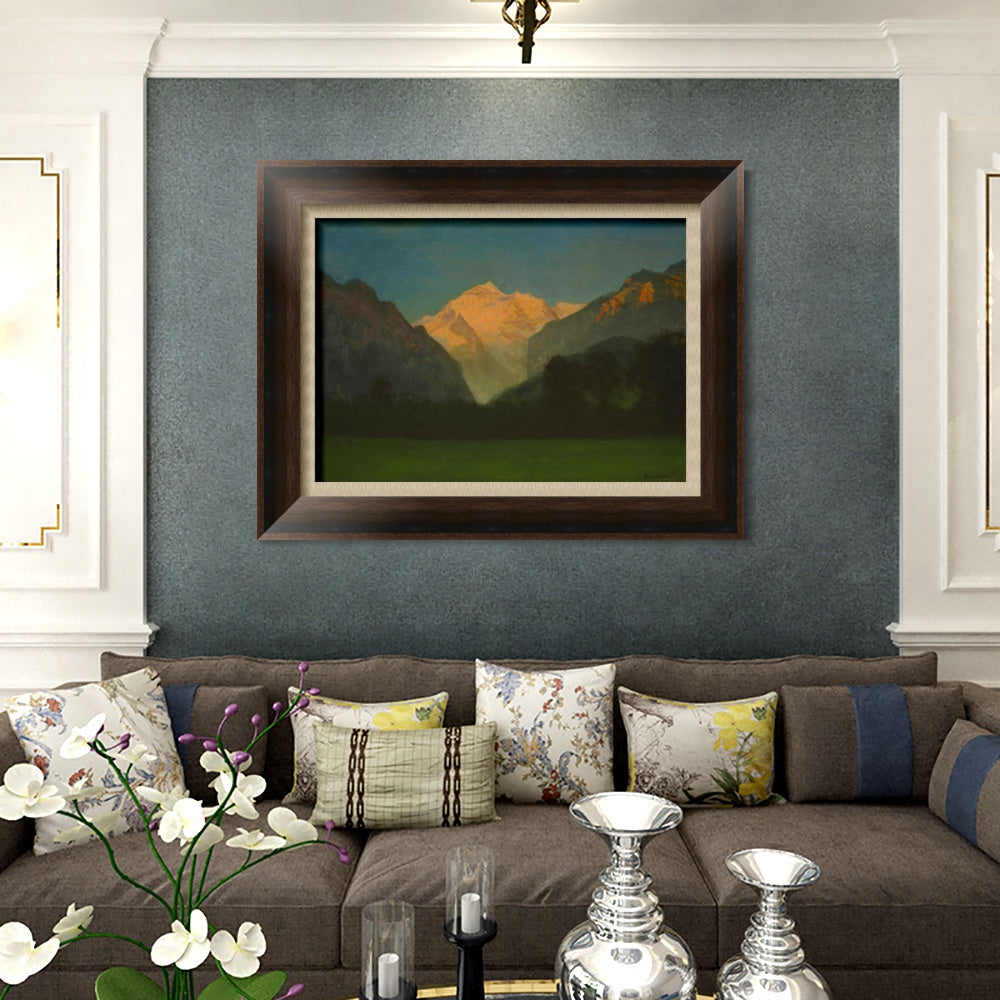 INVIN ART Framed Canvas Art Giclee Print View of Glacier Park Sunset on Peak by Albert Bierstadt Wall Art