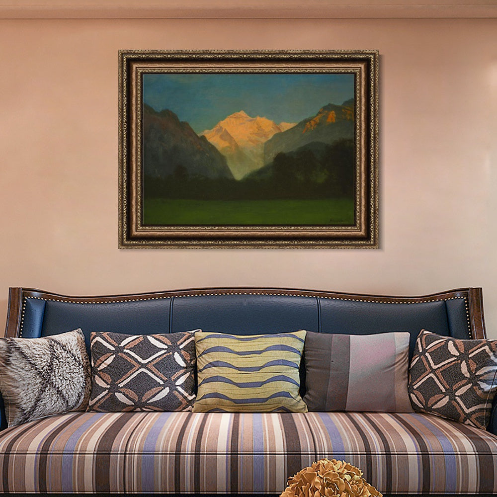 INVIN ART Framed Canvas Art Giclee Print View of Glacier Park Sunset on Peak by Albert Bierstadt Wall Art