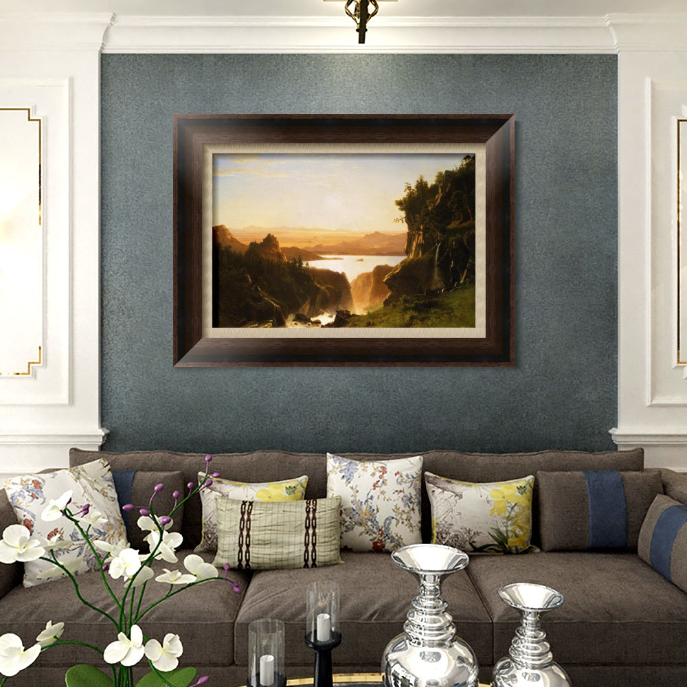 INVIN ART Framed Canvas Art Giclee Print Golden light shining to the lake by Albert Bierstadt Wall Art