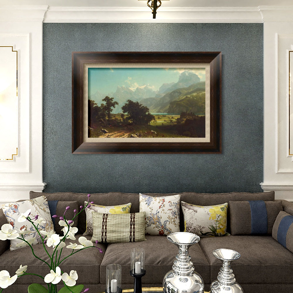 INVIN ART Framed Canvas Art Giclee Print By a Mountain Lake by Albert Bierstadt Wall Art