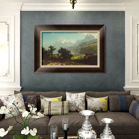 INVIN ART Framed Canvas Art Giclee Print By a Mountain Lake by Albert Bierstadt Wall Art Living Room Home Office Decorations