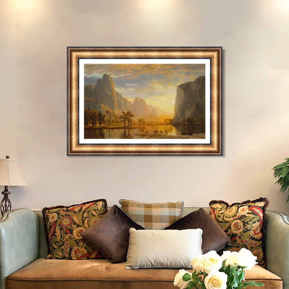 INVIN ART Framed Canvas Art Giclee Print Deer by the lake#2 by Albert Bierstadt Wall Art