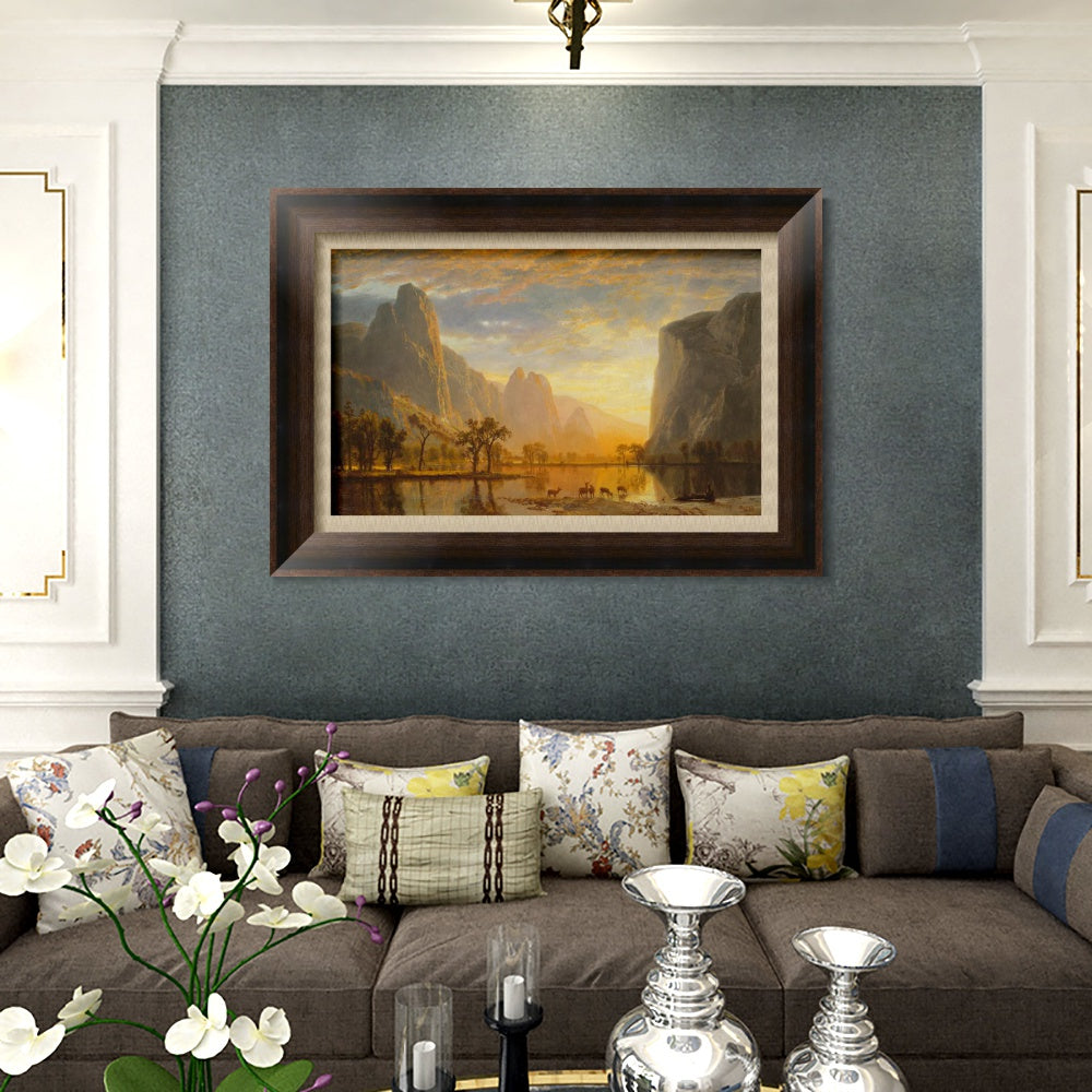 INVIN ART Framed Canvas Art Giclee Print Deer by the lake#2 by Albert Bierstadt Wall Art