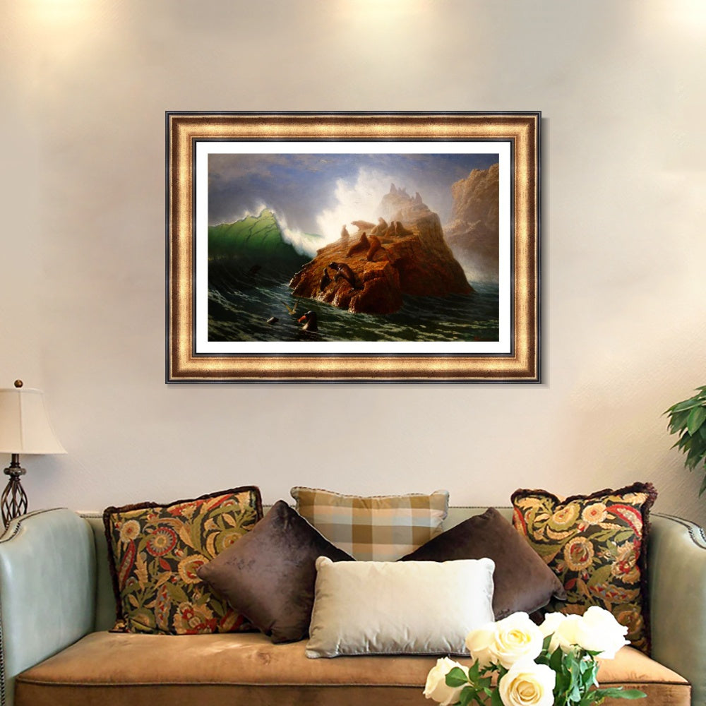 INVIN ART Framed Canvas Art Giclee Print Sea loin by Albert Bierstadt Wall Art