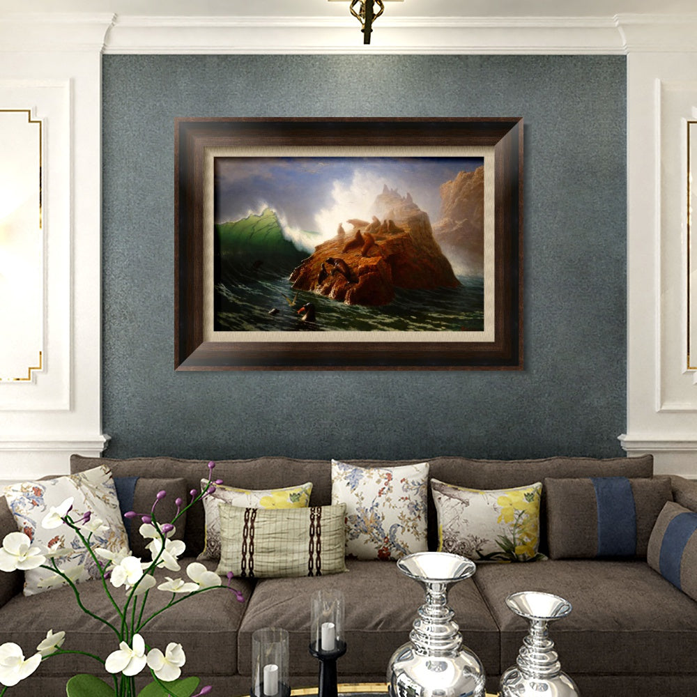 INVIN ART Framed Canvas Art Giclee Print Sea loin by Albert Bierstadt Wall Art