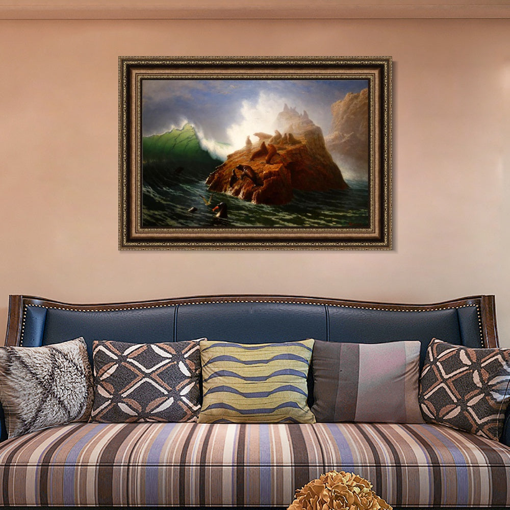 INVIN ART Framed Canvas Art Giclee Print Sea loin by Albert Bierstadt Wall Art
