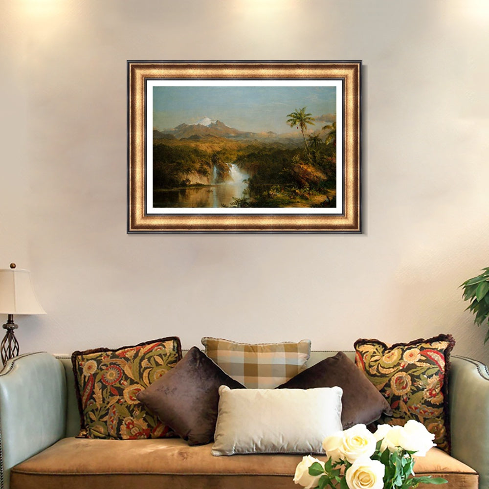 INVIN ART Framed Canvas Art Giclee Print coconut tree and lake by Albert Bierstadt Wall Art