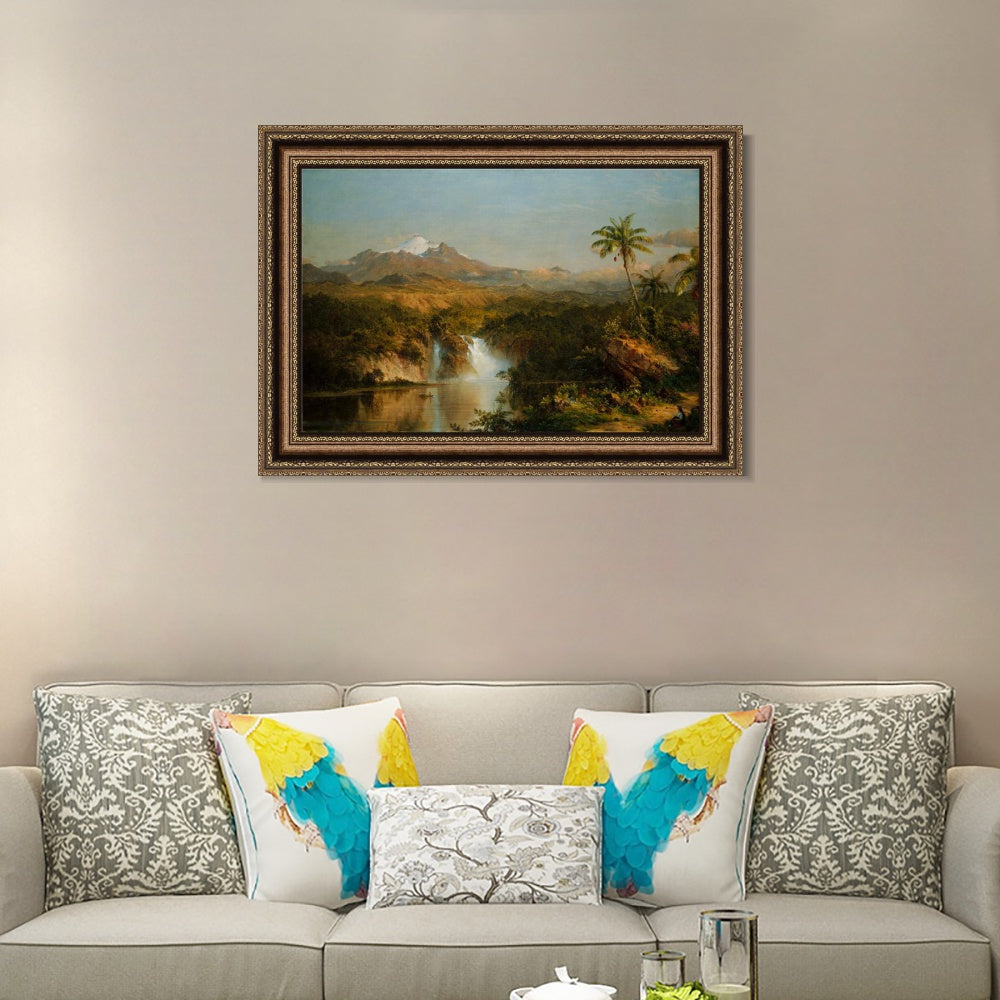 INVIN ART Framed Canvas Art Giclee Print coconut tree and lake by Albert Bierstadt Wall Art