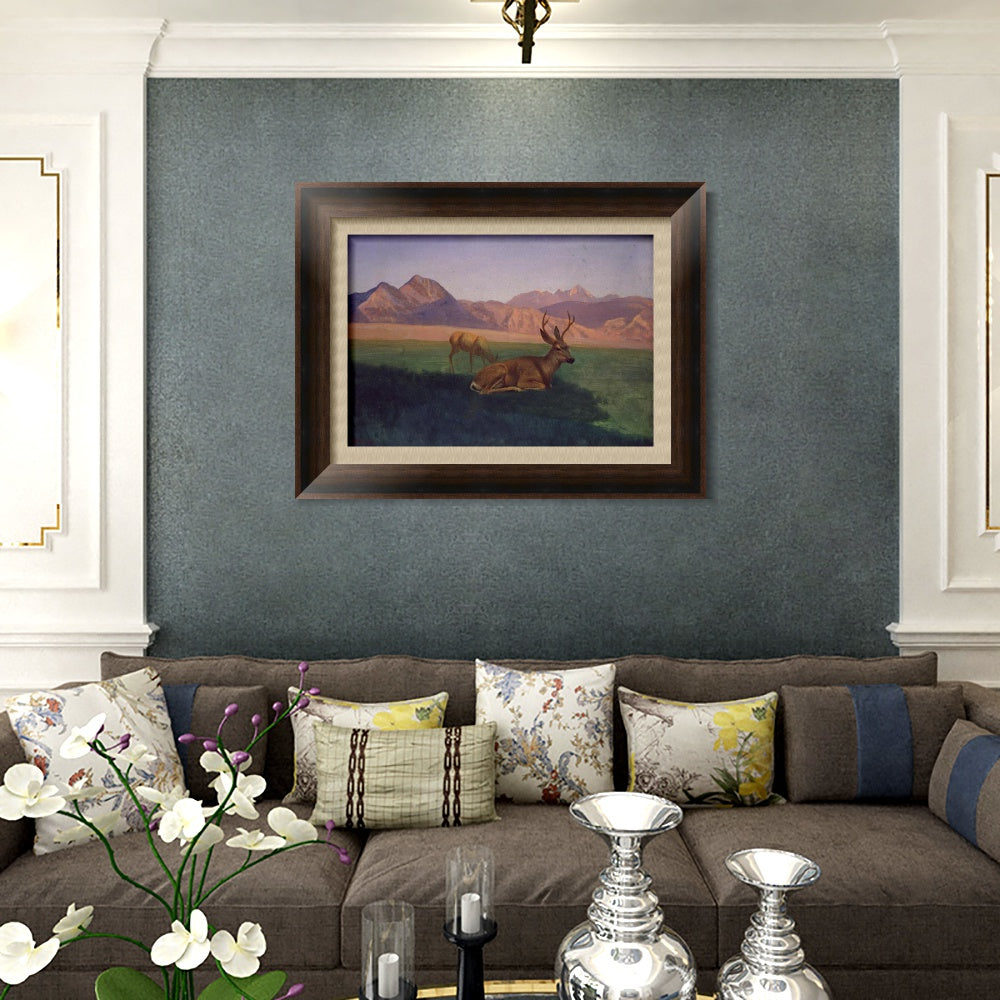 INVIN ART Framed Canvas Art Giclee Print Deer by the lake by Albert Bierstadt Wall Art